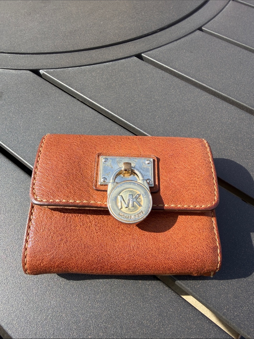 Michael Kors Cognac Leather Wallet with MK Medallion